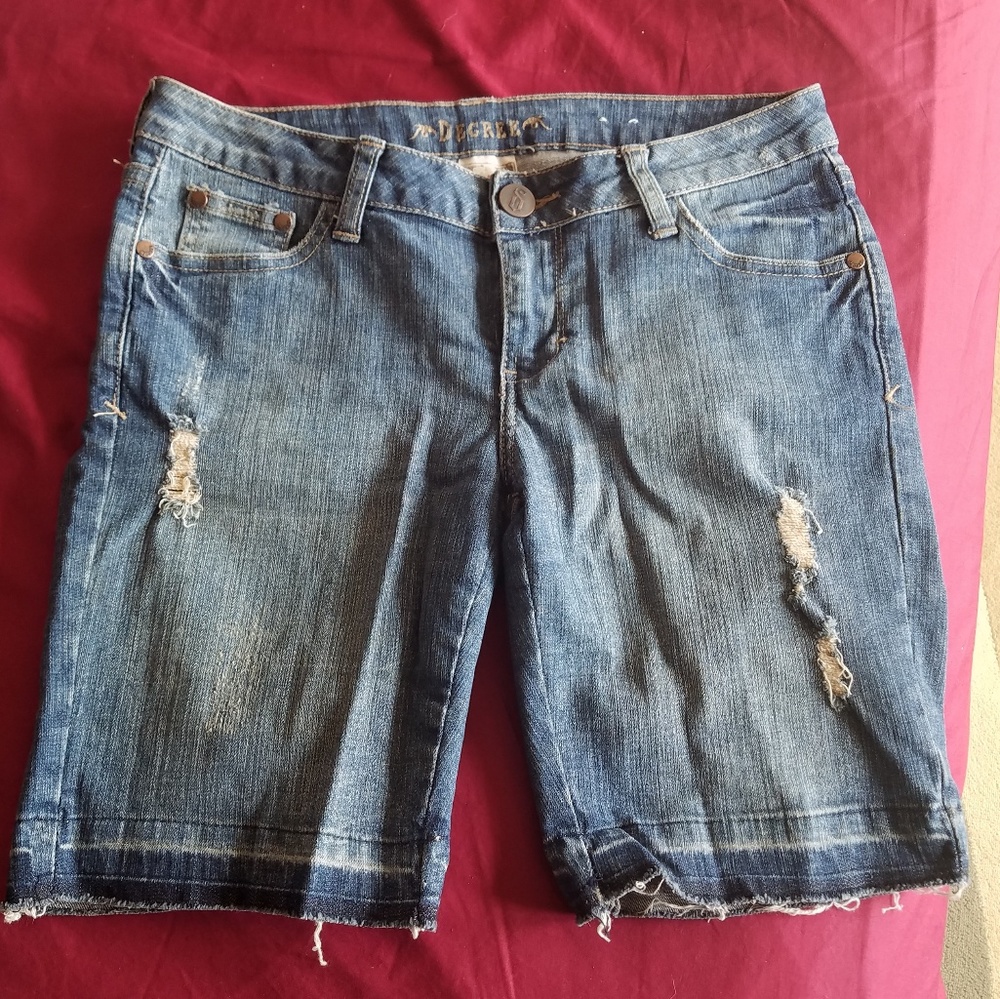 Decree Distressed Bermuda Denim Shorts